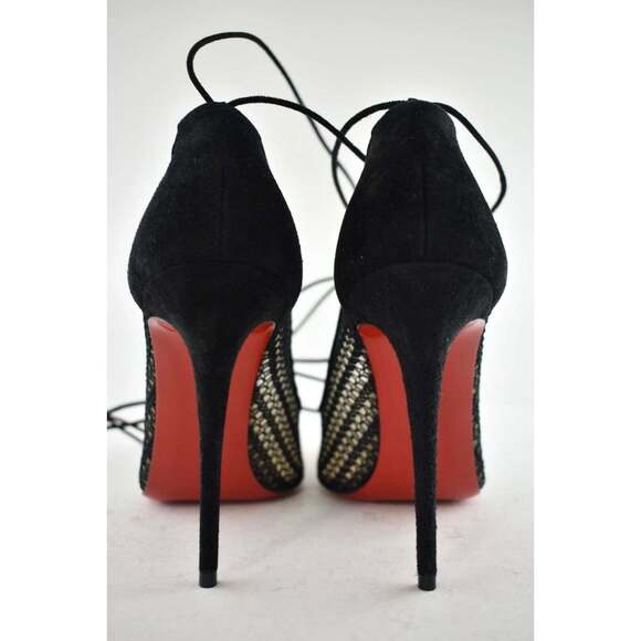 Christian Louboutin Peropik 100 Black Suede Lace Up Tie Sandal Heel Pump 38 - Picture 11 of 12
